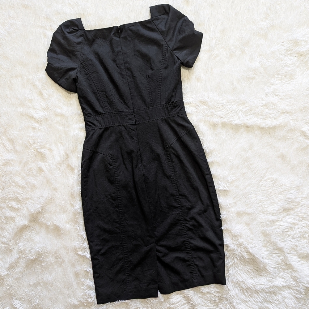 Anne Klein 98% Wool $350 Puff Sleeve Square Neck Knee Length Sheath Dress - Picture 5 of 15